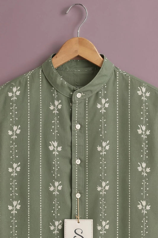 Men's Olive Bloom Stripe Shirt